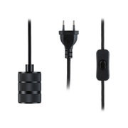 Black textile cable with E27 socket, Euro plug and on/off switch for lamp connection