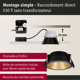 Montage simple d’un spot encastré noir de 55 mm de profondeur avec raccordement direct 230 V sans transformateur