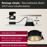 Montage simple d’un spot encastré noir de 55 mm de profondeur avec raccordement direct 230 V sans transformateur