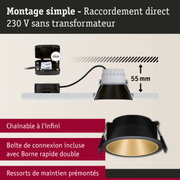 Spot encastré noir avec intérieur doré et boîte de connexion 230V sans transformateur
