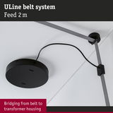 Black ULine belt system 2m feed for ceiling power supply with visible cable connection