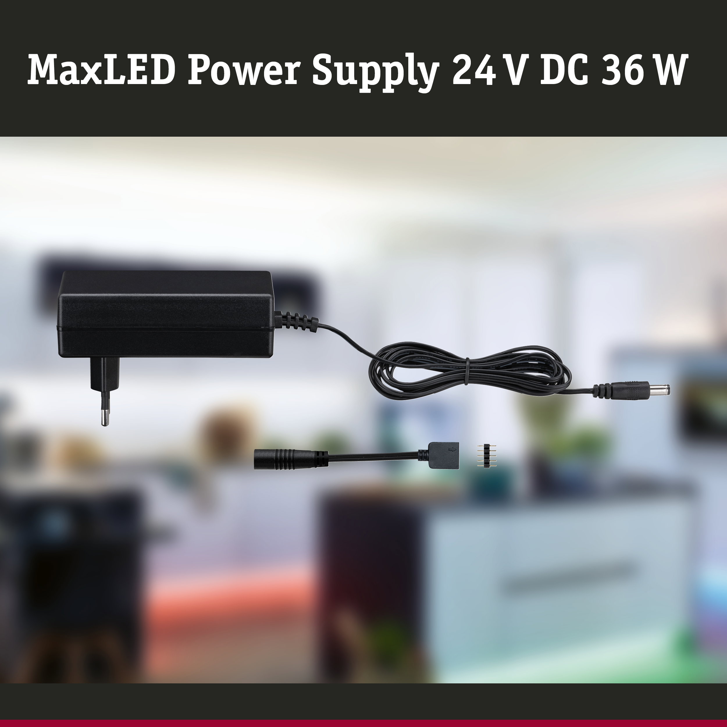 MaxLED power supply 24 V DC 36 W black with cable and plug for LED lighting