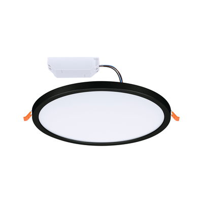 Round LED recessed panel with black frame and white diffuser for energy-efficient ceiling lighting