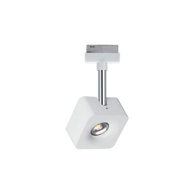 Modern white metal LED spotlight with square design for track systems and accent lighting