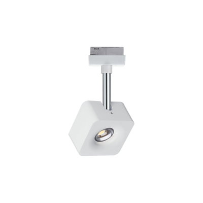 Modern white metal LED spotlight with square design and adjustable swivel arm for indoor lighting