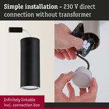 Black metal LED ceiling light with simple 230 V direct connection without transformer, linkable lighting