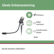 Zwarte LED-tuinschijnwerper met grondpen en kabel voor flexibele buitenverlichting