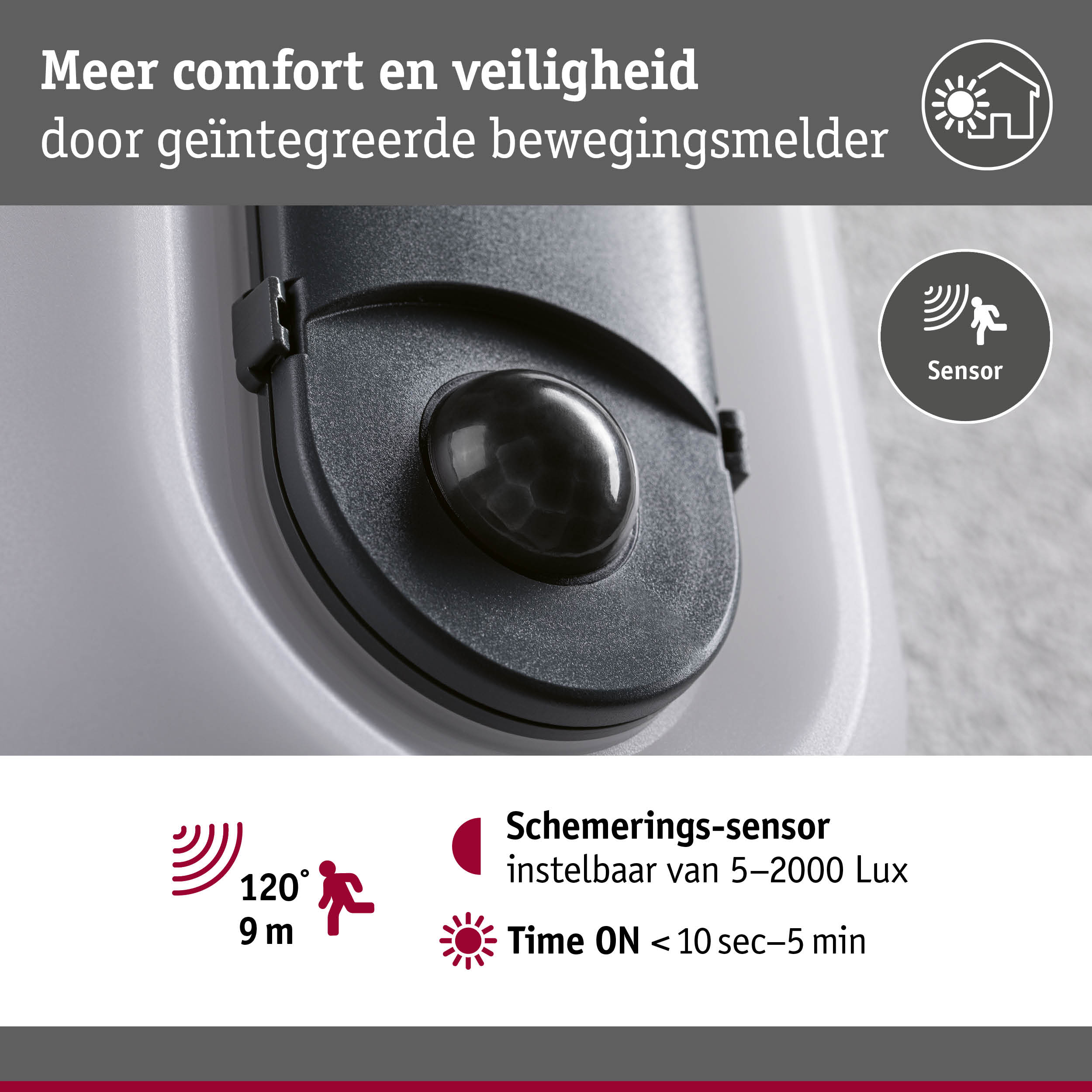 LED-wandarmatuur voor buiten Elunor incl. bewegingsmelder IP65 langwerpig 122x212mm 2200 - 4000K 18,5W 1445lm 230V Antraciet/Wit Polycarbonaat