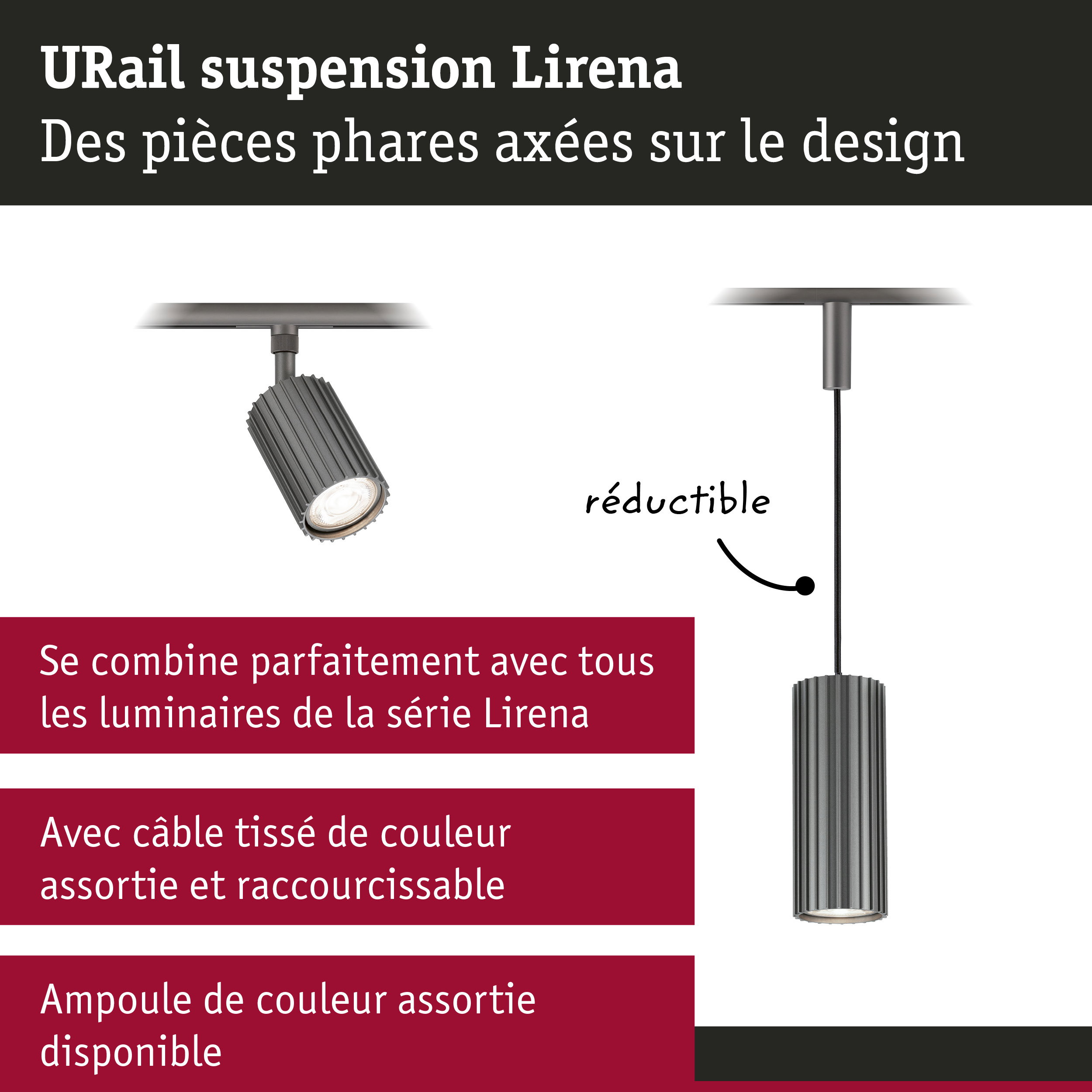 URail Suspension Lirena GU10 max. 10W 230V Titanium