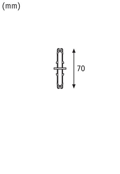 Technical drawing of a component measuring 70 mm in length, black and white sketch for lighting parts.