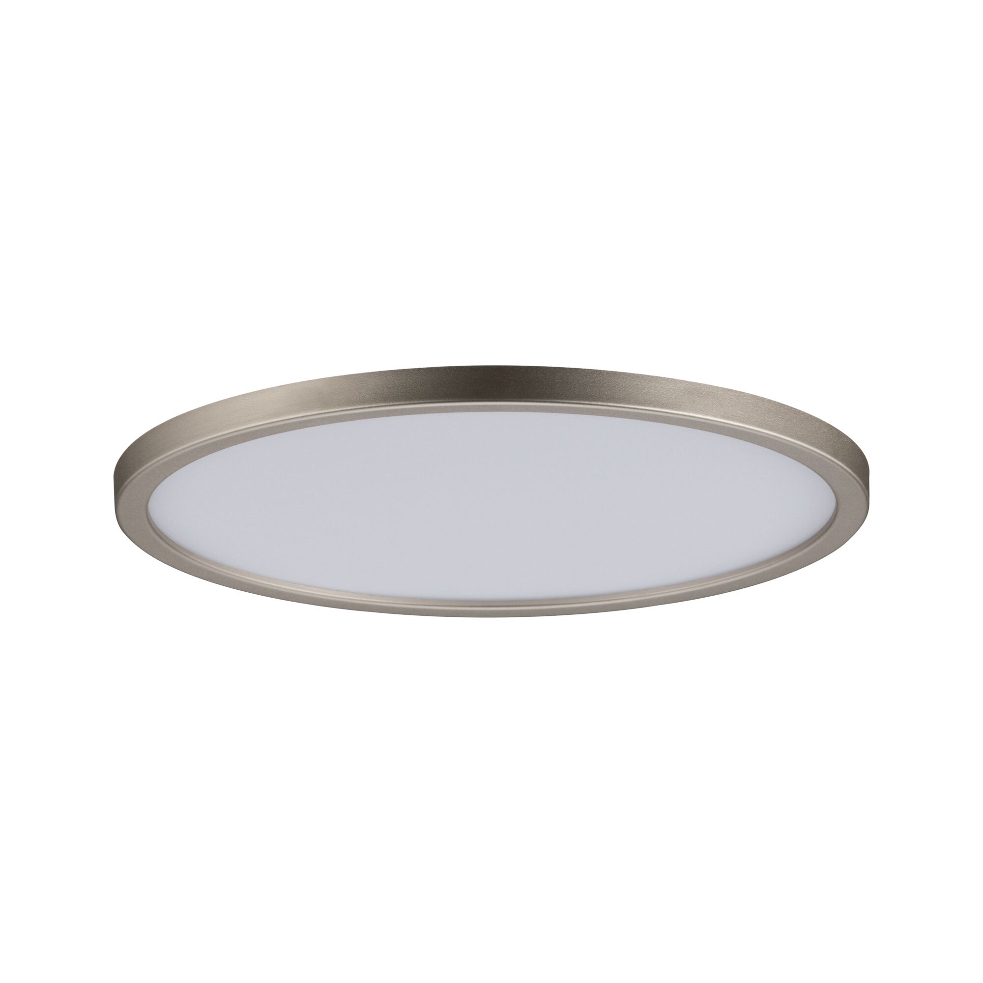 Plafonnier LED rond avec cadre métallique argent mat pour un éclairage intérieur moderne