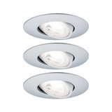 Three round recessed spotlights in matte grey metal with adjustable LED lights for living spaces