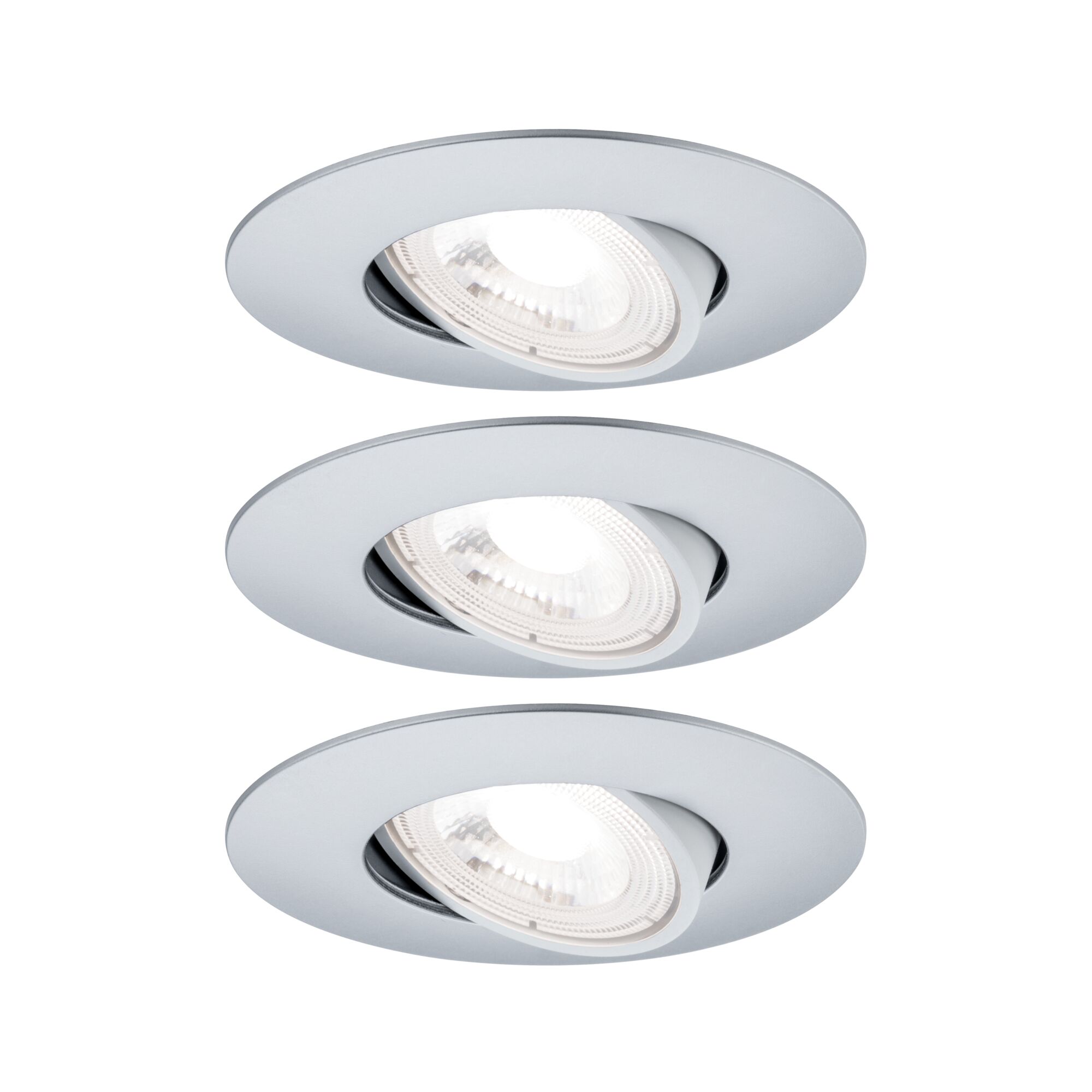 Spot encastré LED Kit de 3 orientable rond 90mm 50° 3x5W 3x460lm 230V 3000K Chrome mat Trois spots encastrés ronds en métal gris mat avec éclairage LED orientable pour intérieur