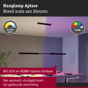 Zwarte hanglamp Aptare met instelbaar wit licht en RGBW-kleuropties voor veelzijdige moderne verlichting