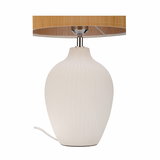 Lampe de table avec pied en céramique blanc et abat-jour en tissu marron pour éclairage intérieur