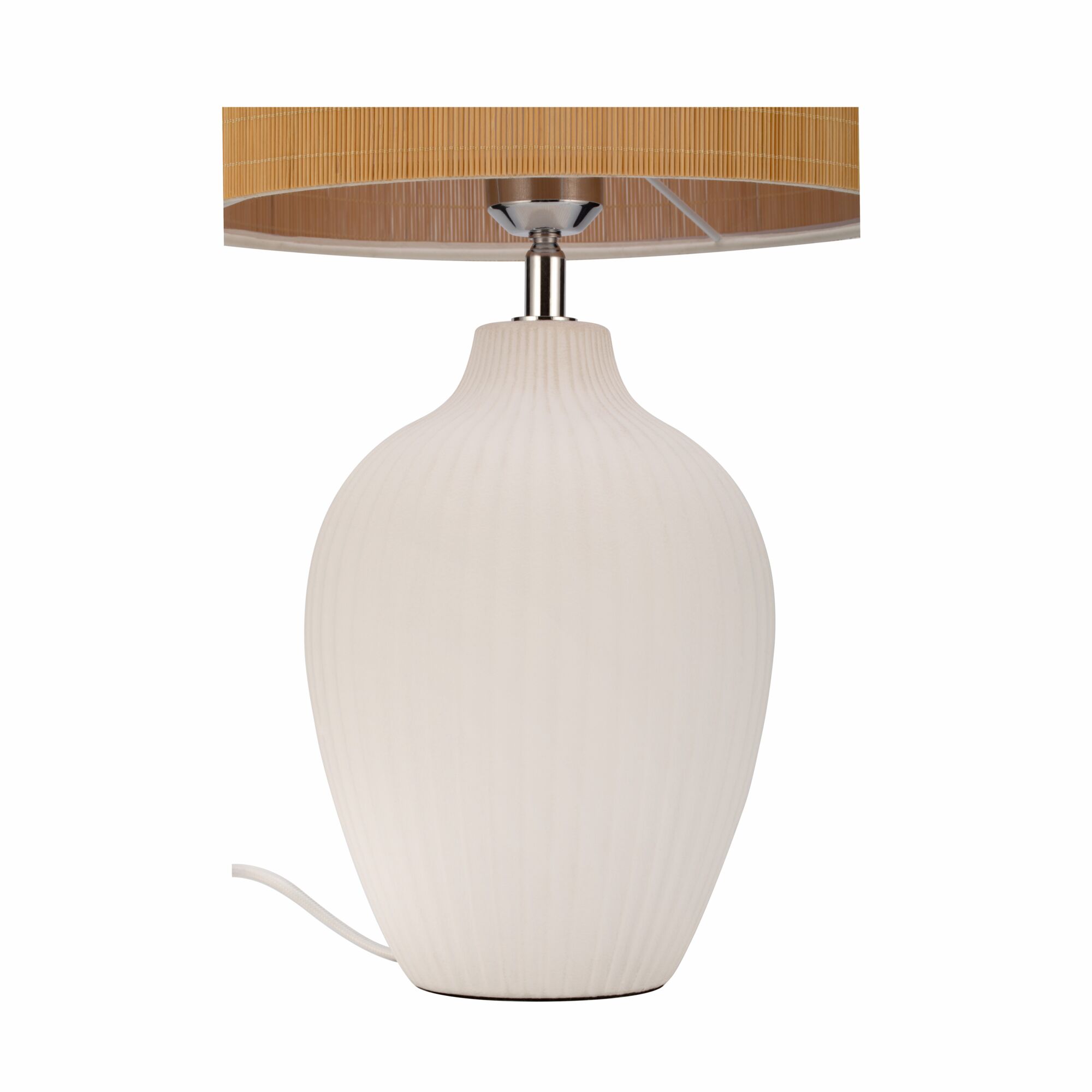 Lampe de table moderne avec base en céramique blanche et abat-jour en tissu marron pour éclairage intérieur