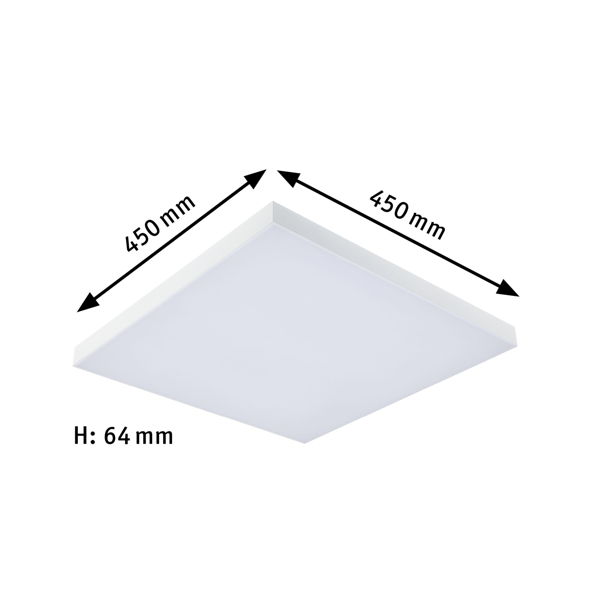 Plafonnier LED carré blanc 450x450 mm avec hauteur de 64 mm pour éclairage moderne