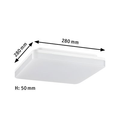 Square white LED ceiling light made of plastic, 280x280 mm, slim design for modern room lighting