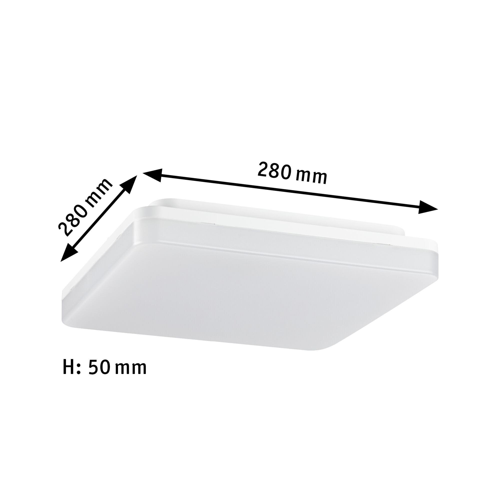 Firkantet hvid LED-loftlampe i plastik, 280x280 mm, slankt design til moderne belysning