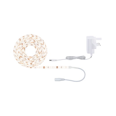 Warm white LED strip light with white power adapter, flexible indoor lighting strip for home use
