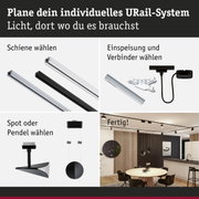 Modulares URail-Schienensystem in Schwarz und Weiß mit Spots und Pendelleuchten für flexible Raumbeleuchtung
