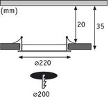Technische tekening van inbouwspot doorsnede met 220 mm diameter en 35 mm hoogte