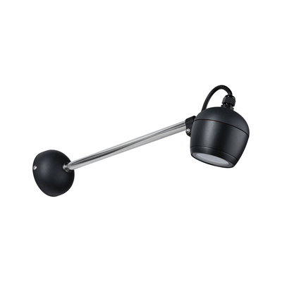 Schwarze Wandlampe mit verstellbarem Edelstahlarm, moderner LED-Strahler für Innenbeleuchtung