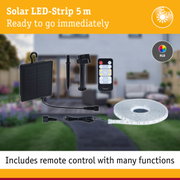 5m solar LED strip with remote control and RGB color change, energy-saving outdoor lighting