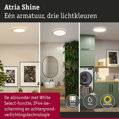 Ronde plafondlamp Atria Shine met drie lichtkleuren en IP44 bescherming voor badkamer en wasruimte