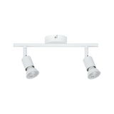 Modern white metal LED ceiling spotlight with two adjustable heads for living spaces