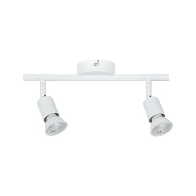 Modern white metal LED ceiling spotlight with two adjustable heads for living spaces