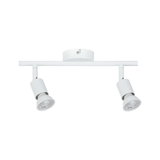 Moderner weißer LED-Deckenstrahler aus Metall mit zwei verstellbaren Spots für Wohnräume