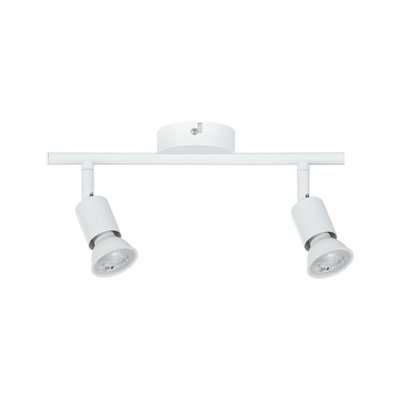 Moderner weißer LED-Deckenstrahler aus Metall mit zwei verstellbaren Spots für Wohnräume