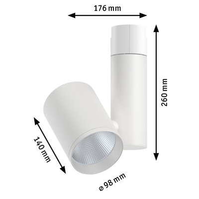 Weißer LED-Strahler aus Metall mit Maßen 176x260x140 mm für moderne Innenbeleuchtung
