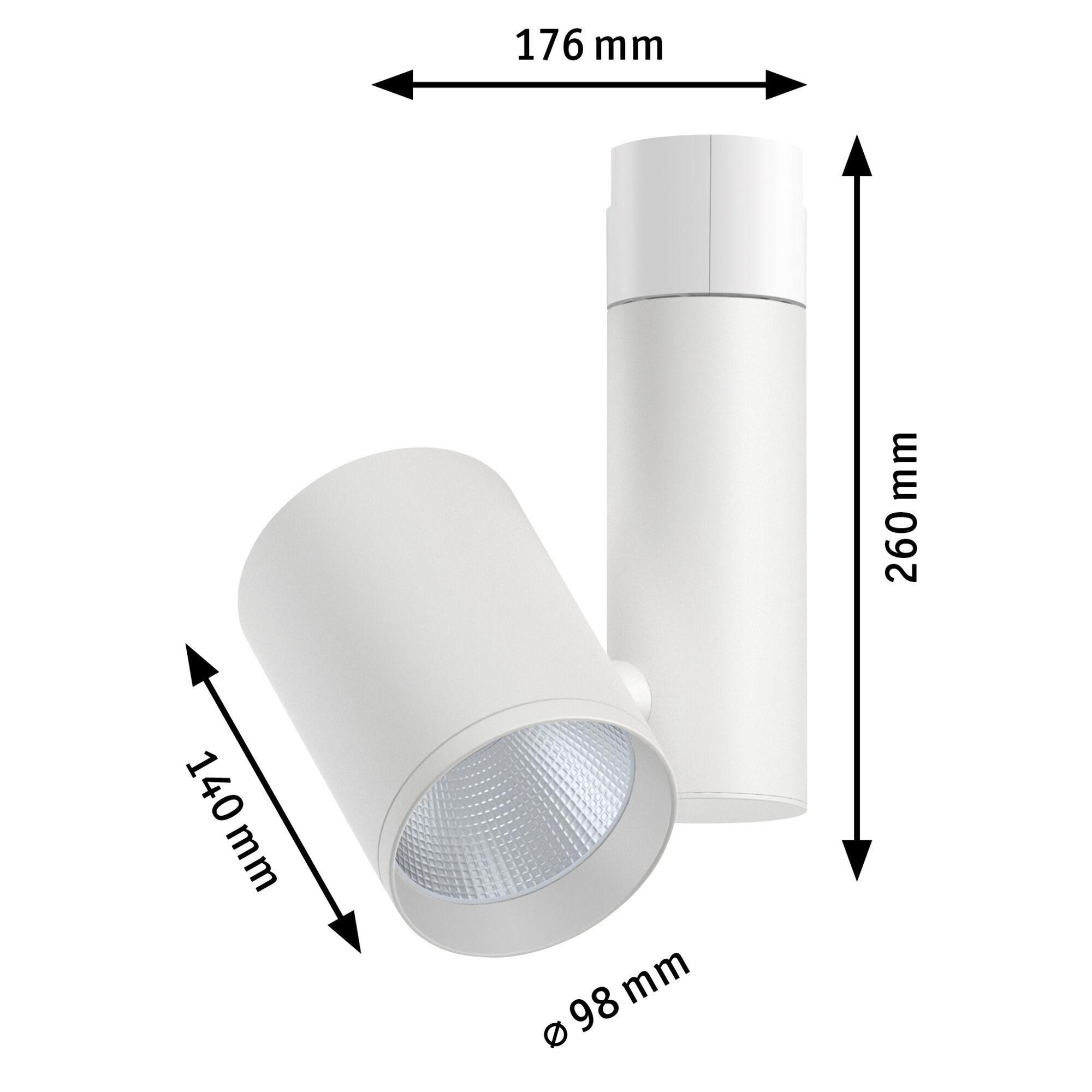 Weißer LED-Strahler aus Metall mit Maßen 176x260x140 mm für moderne Innenbeleuchtung