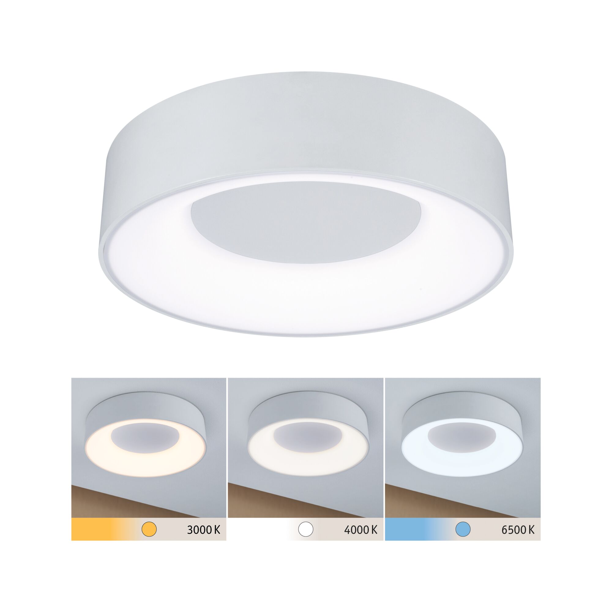 Plafonnier LED Casca IP44 White Switch 1500lm 230V 16W Blanc Plafonnier LED rond blanc en métal avec température de couleur réglable de 2700K à 6500K