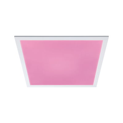 Square LED ceiling light with white frame and pink panel for modern room lighting solutions