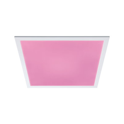 Square LED ceiling light with white frame and pink panel for modern room lighting solutions