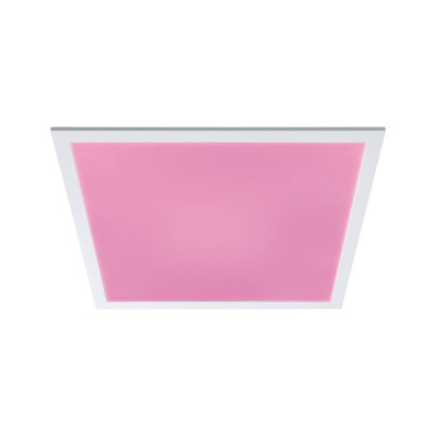 Quadratische LED-Deckenleuchte mit weißem Rahmen und rosa Lichtfläche für moderne Raumbeleuchtung