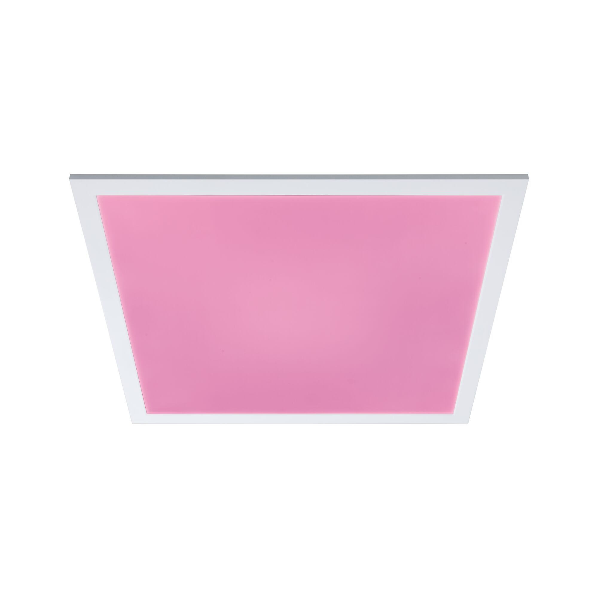 Square LED ceiling light with white frame and pink panel for modern room lighting solutions