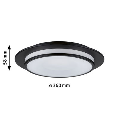 Rund loftlampe i sort metal med hvid diffusor, 360 mm diameter, LED-belysning