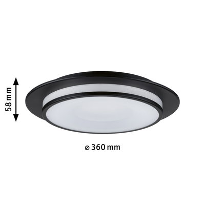 Rund loftlampe i sort metal med hvid diffusor, 360 mm diameter, LED-belysning