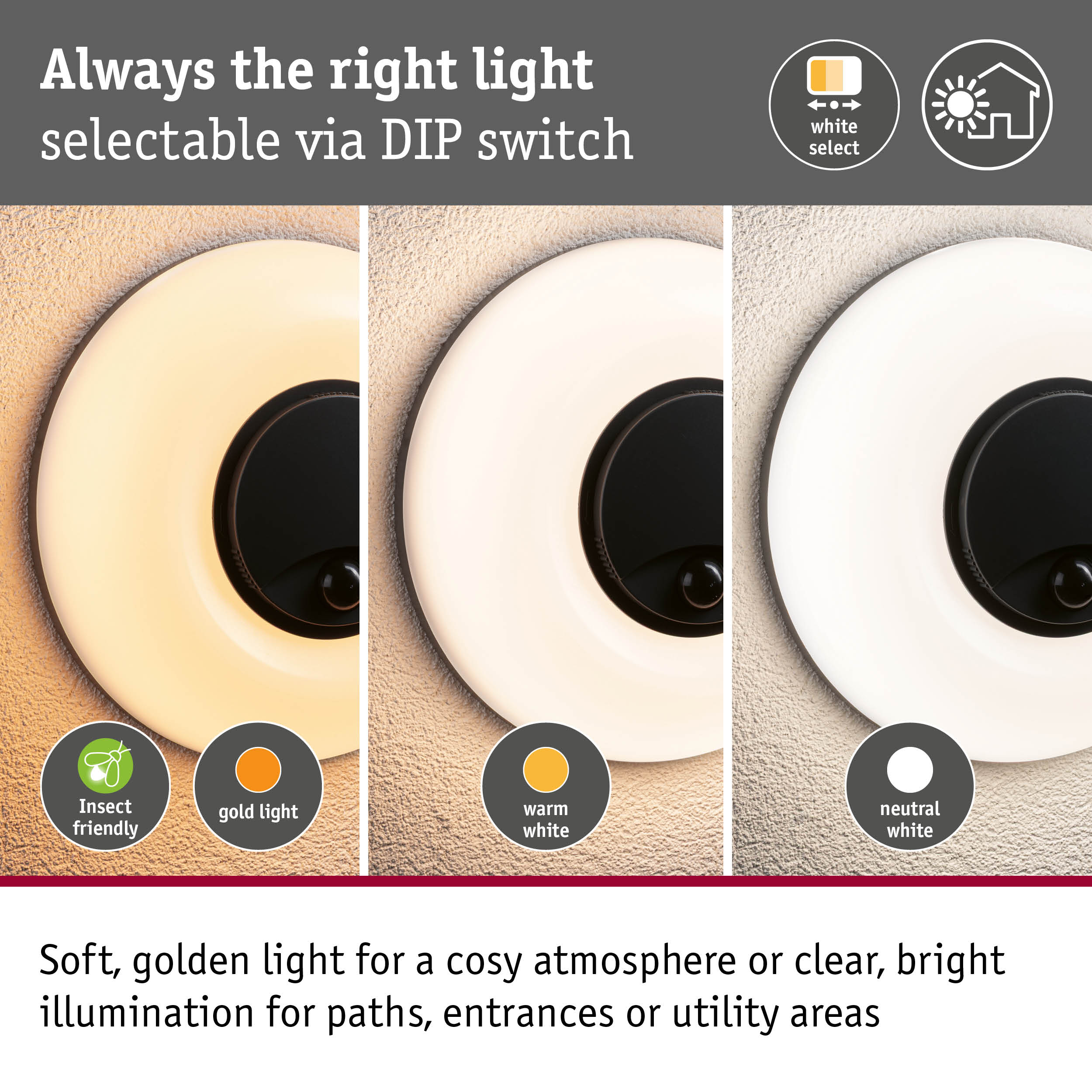 LED Exterior wall light Aureva incl. motion detector IP65 round 220mm 2200 - 4000K 20,5W 1630lm 230V Anthracite/White Polycarbonate