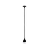 Schwarze Pendelleuchte aus Metall mit konischem Design und diffuser Lichtabdeckung für moderne Innenräume