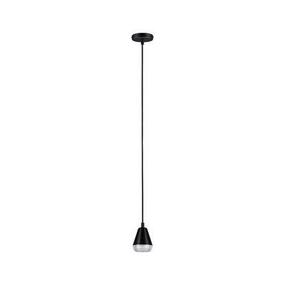 Schwarze Pendelleuchte aus Metall mit konischem Design und diffuser Lichtabdeckung für moderne Innenräume