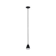Schwarze Pendelleuchte aus Metall mit konischem Design und diffuser Lichtabdeckung für moderne Innenräume