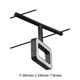 Zwarte LED-kabelophanging met vierkant metalen en kunststof lichtelement, moderne verlichtingsoplossing.