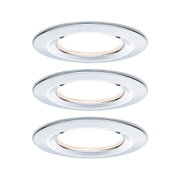 Drei runde Einbauleuchten aus Chrom mit warmweißem LED-Licht für moderne Raumbeleuchtung