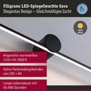 Filigrane LED-Spiegelleuchte Sava in Schwarz mit warmweißem Licht und hoher Farbwiedergabe CRI > 90