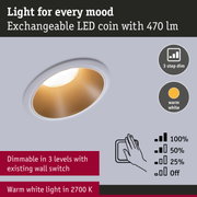 Recessed LED spotlight with exchangeable LED coin, dimmable in 3 levels, warm white light 2700K
